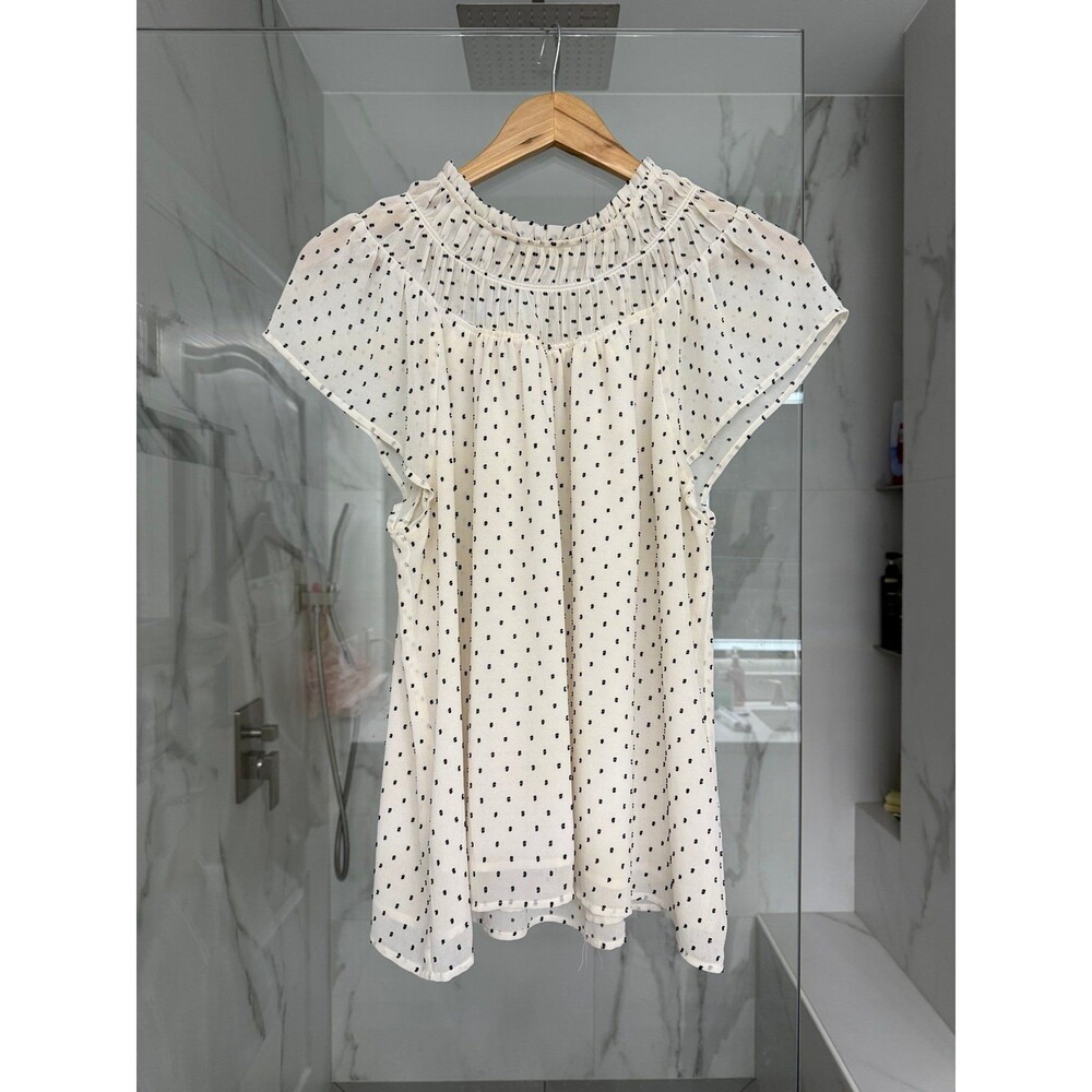 Loft Cream with Black Swiss Polka Dots Blouse Top L